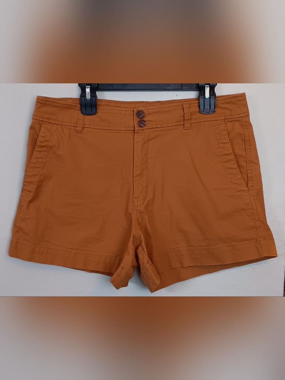 a new day Women's Brown Chino Shorts Square Back Pockets Streach Sz 14